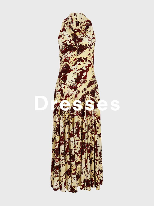 Adelide Dress in Printed Silk Viscose in Rust Multi, 'Dresses' overlaid