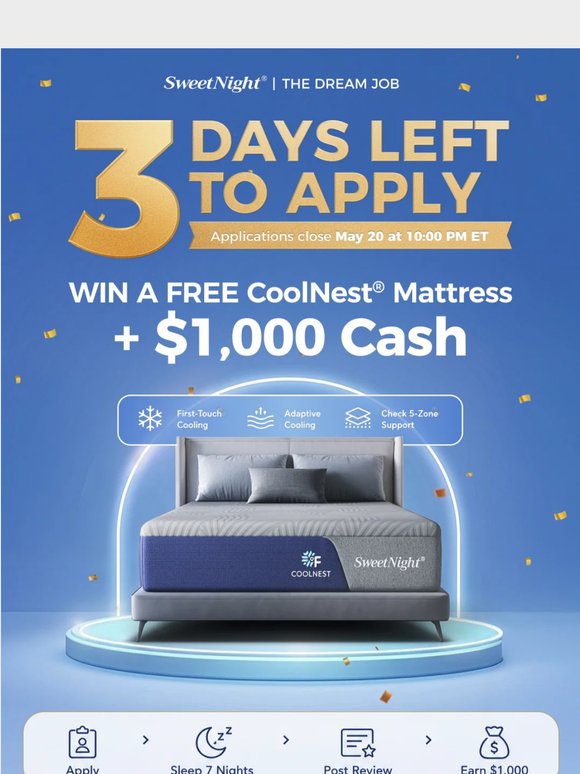 Only 3 Days Left to Win a Free Mattress + $1,000 ⏳