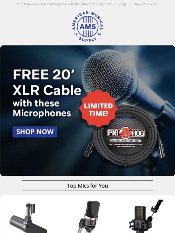 FREE 20-Foot XLR Cable with Select Microphones!
