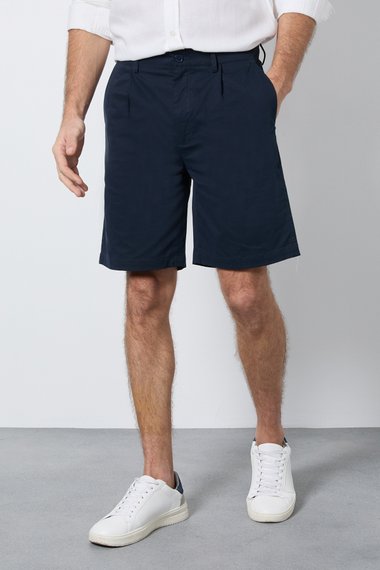 Navy Pleat Front Smart Chino Shorts