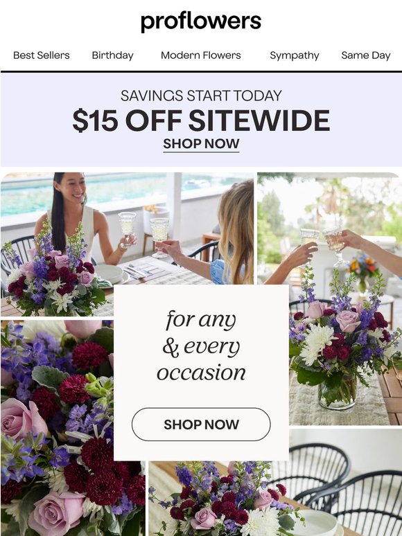Save $15 on Flowers to Make the Day Special!