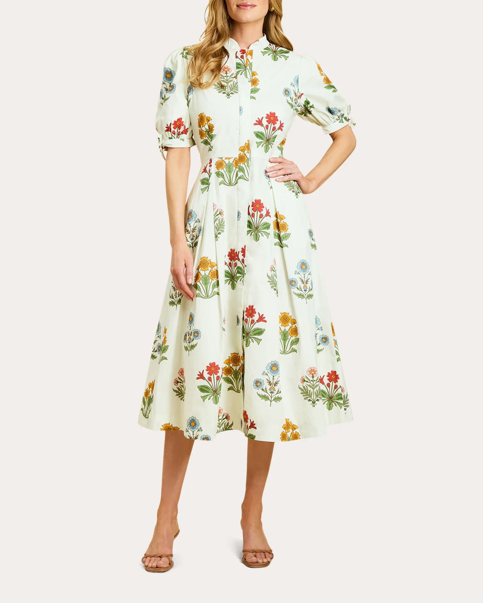 Brooklyn Floral Poplin Puff-Sleeve Midi Dress