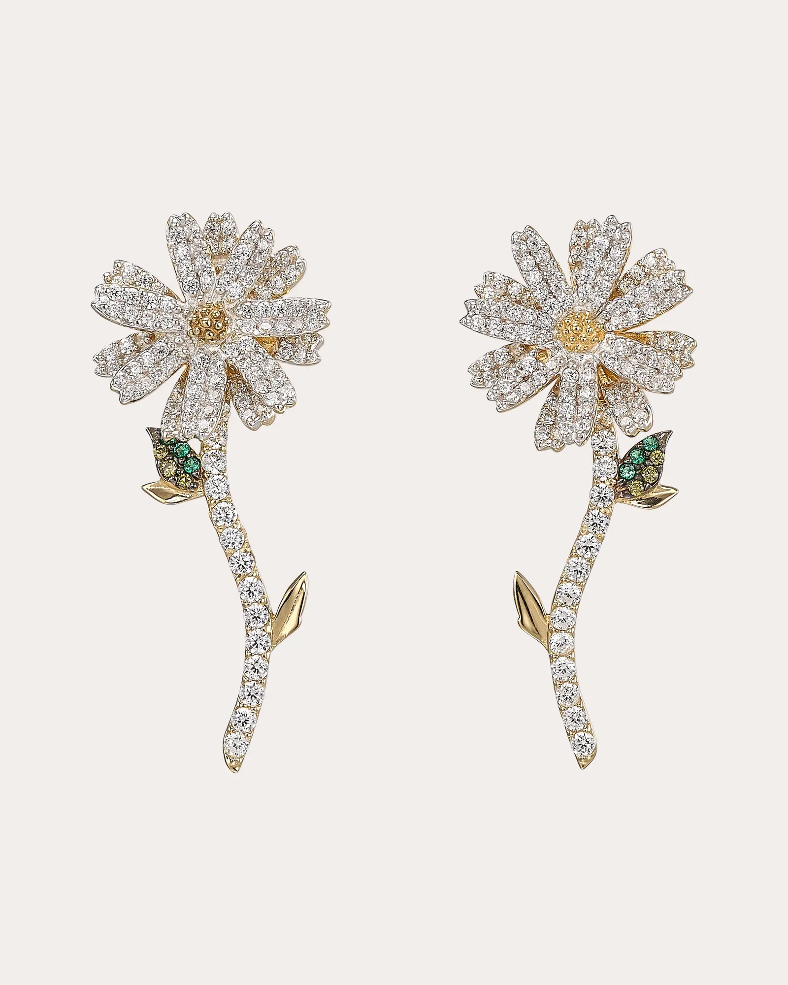 White & Canary Diamond Daisy Earrings
