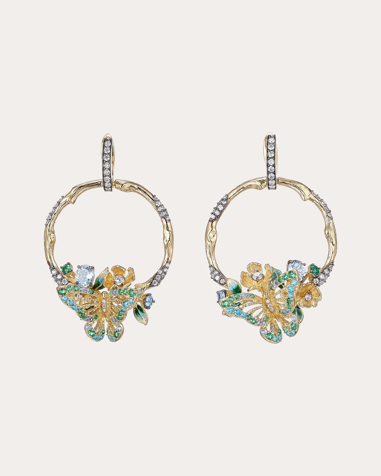 Diamond Aqua Orchard Hoop Earrings