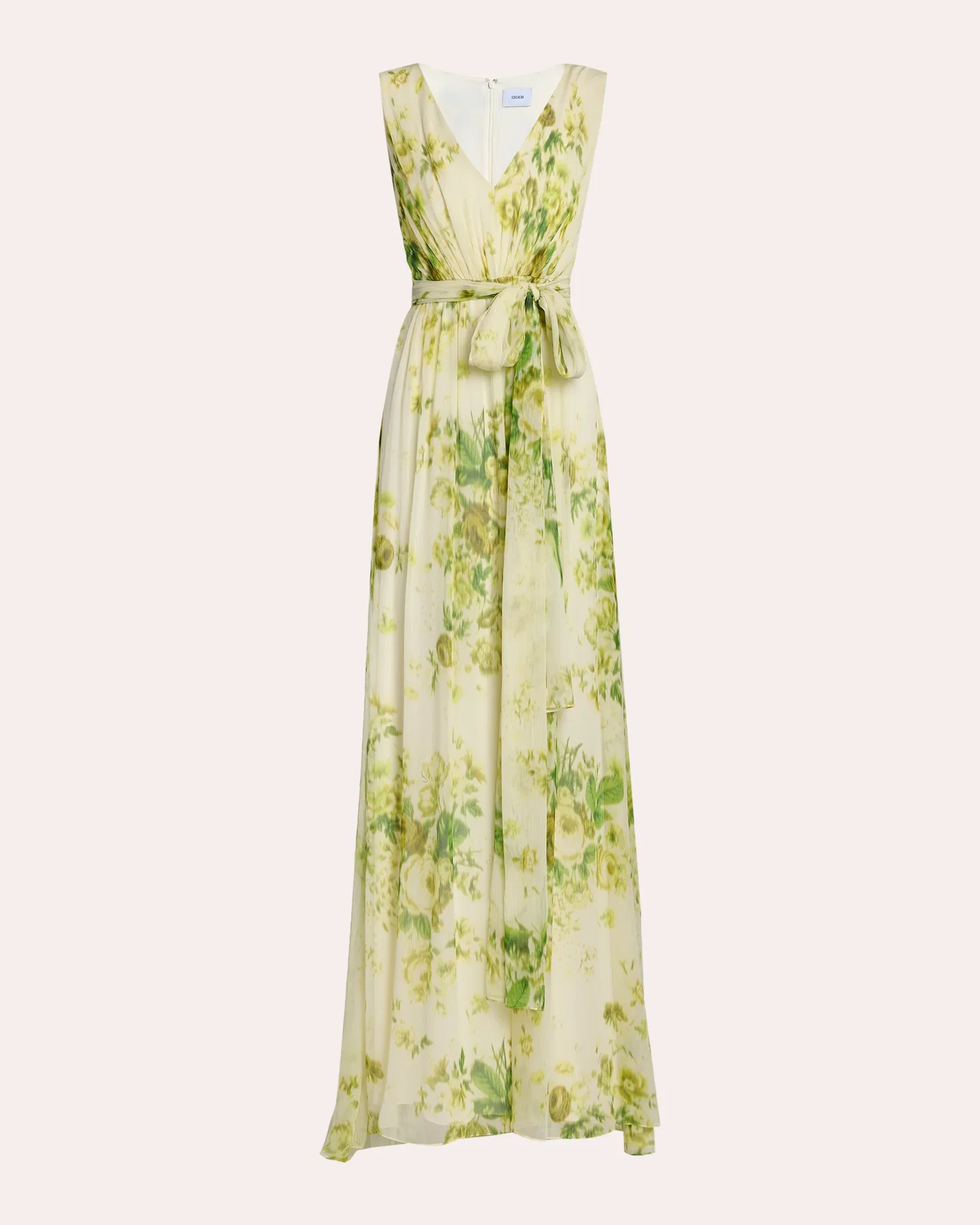 Floral Silk Creponne Pleated Sleeveless Gown