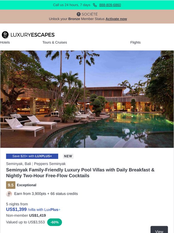 Peppers Seminyak Luxury Pool Villas w. Daily Breakfast & Nightly Free-Flow Cocktails