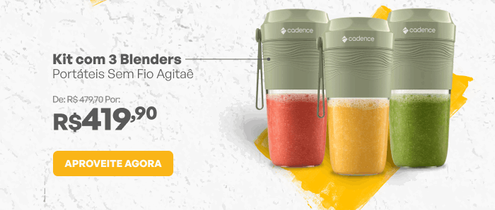 Kit com 3 Blenders Portáteis Sem Fio Agitaê Cadence