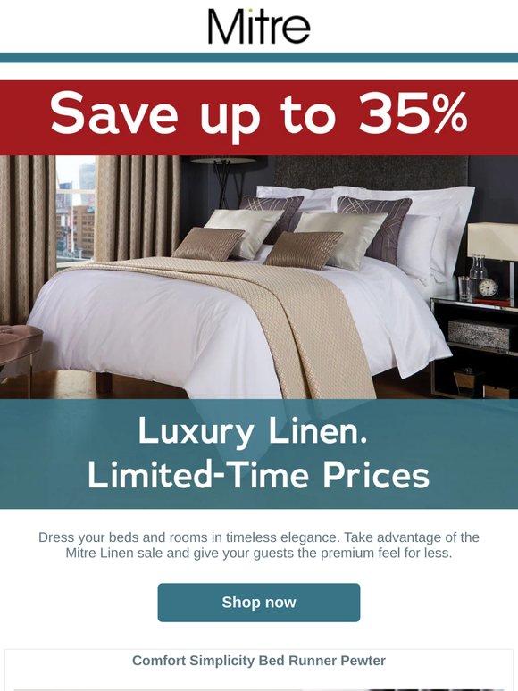 Save up to 35% on luxury linen