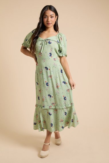 Petite Lace Trim Collar Detail Midi Dress