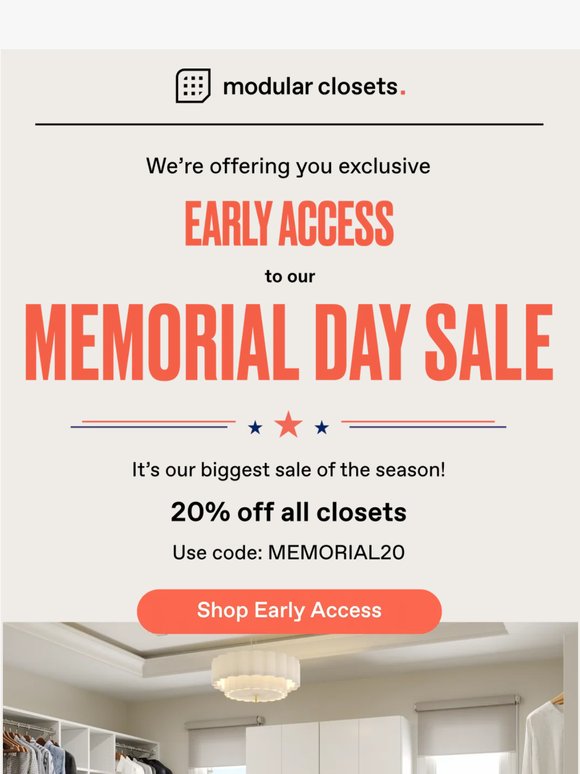 You're in: Early Access to Our Memorial Day Sale 🎉