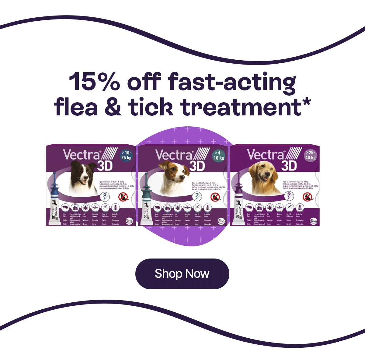 15% off Vectra 3D flea and tick treatment