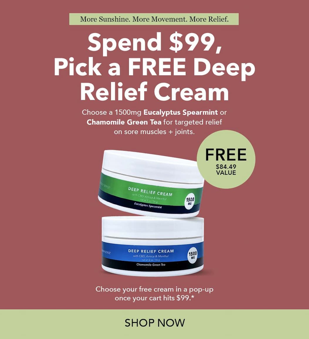 Pick a FREE 1500mg Relief Cream ($84.49 value) with any $99 Spend