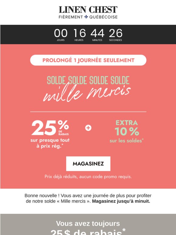 ⚡-25 %* + EXTRA 10 % sur les soldes PROLONGÉ jusqu'à minuit