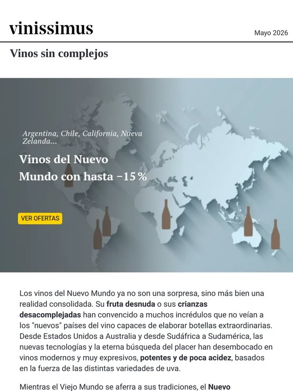 Vinos del Nuevo Mundo. Más directos, más abiertos (−15 %)