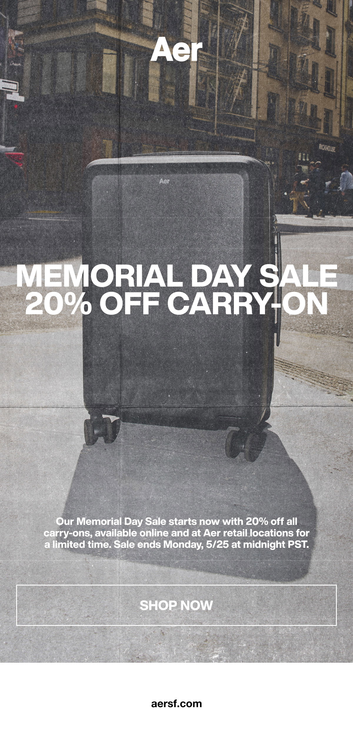 Aer Memorial Day Sale starts now. 20% off all Carry-Ons.