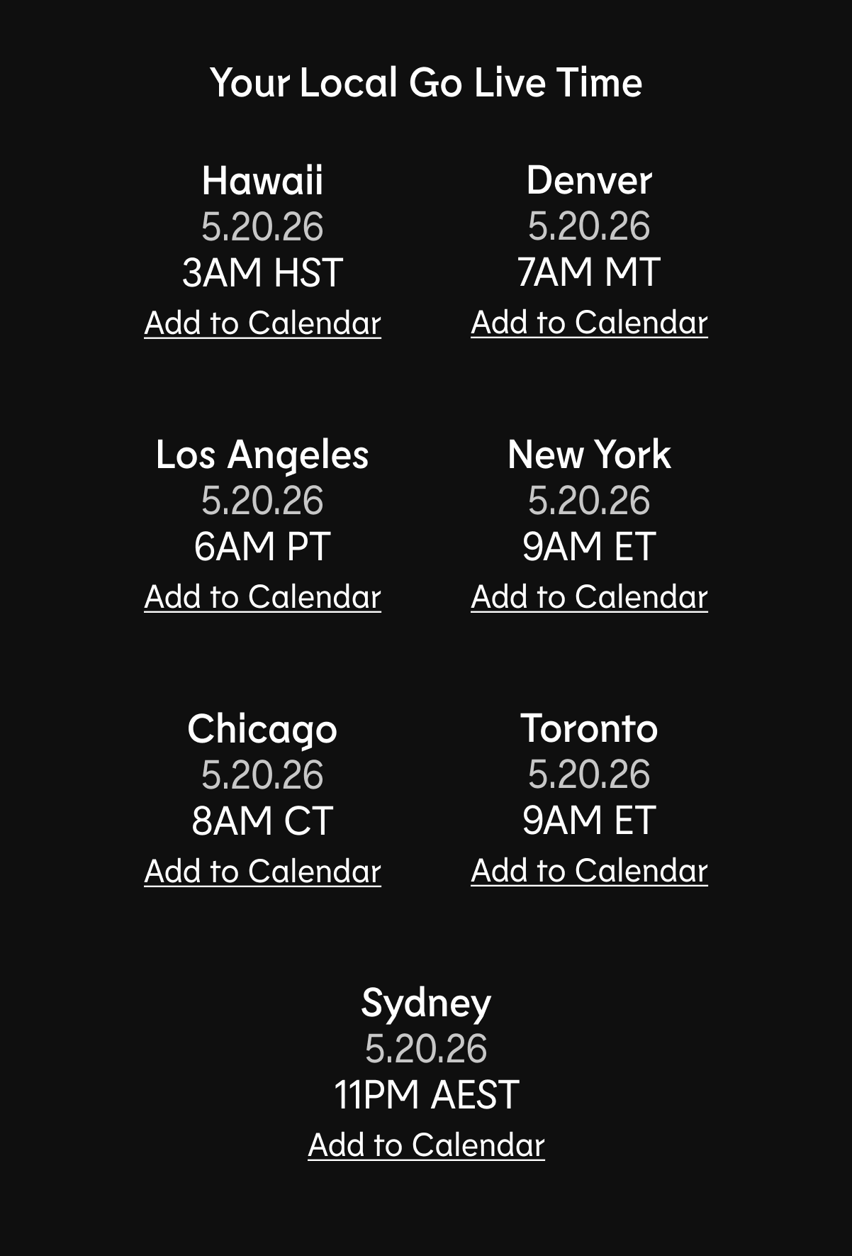 YOUR LOCAL GO LIVE TIME