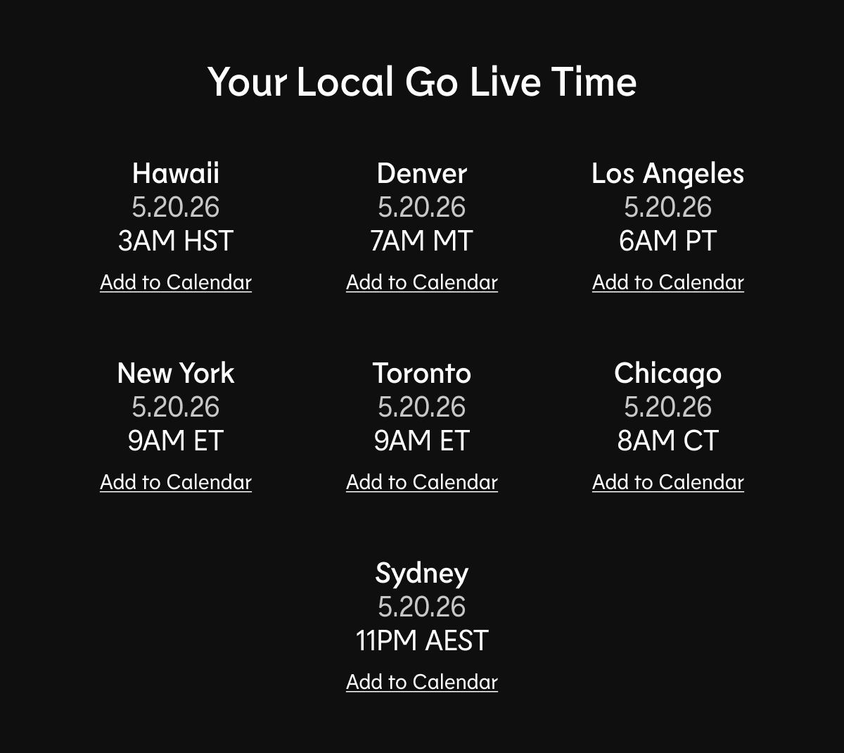 YOUR LOCAL GO LIVE TIME