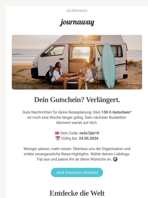 Dein 150 €-Gutschein wurde verlängert 😍
