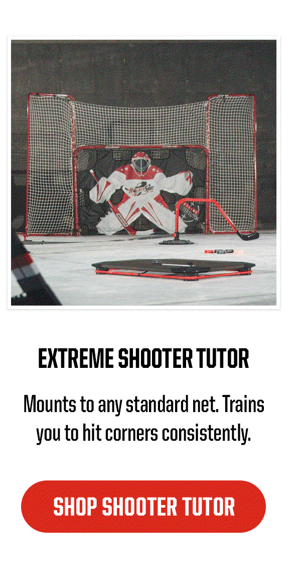 Product: Extreme shooter tutor. Description: Mounts to any standard net. Trains you to hit corners consistently.  CTA: SHOP SHOOTER TUTOR