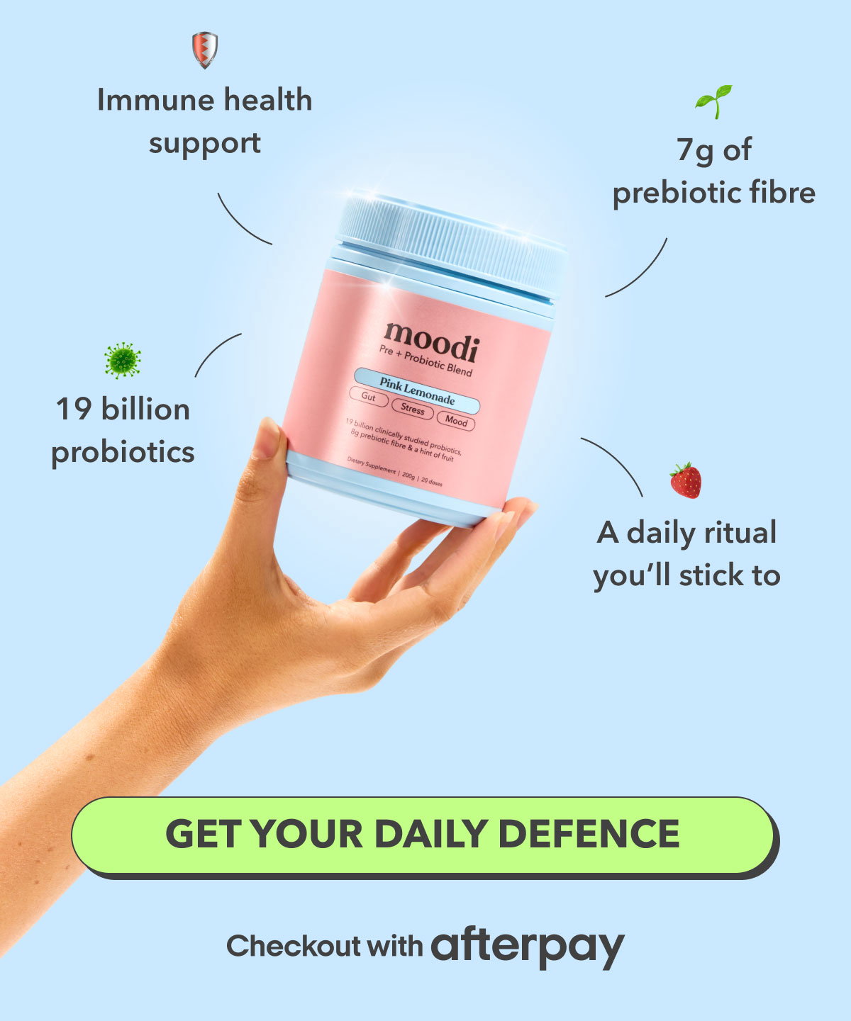 🛡️ Immune health support | 🦠 19 billion probiotics | 🌱 7g of prebiotic fibre | 🍓 A daily ritual you’ll stick to [GET YOUR DAILY DEFENCE]