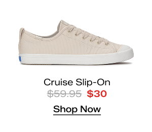 A side view of the Cruise Coated Canvas Slip-On in parchment. The style was $59.95 and is now $30. Shop Now.