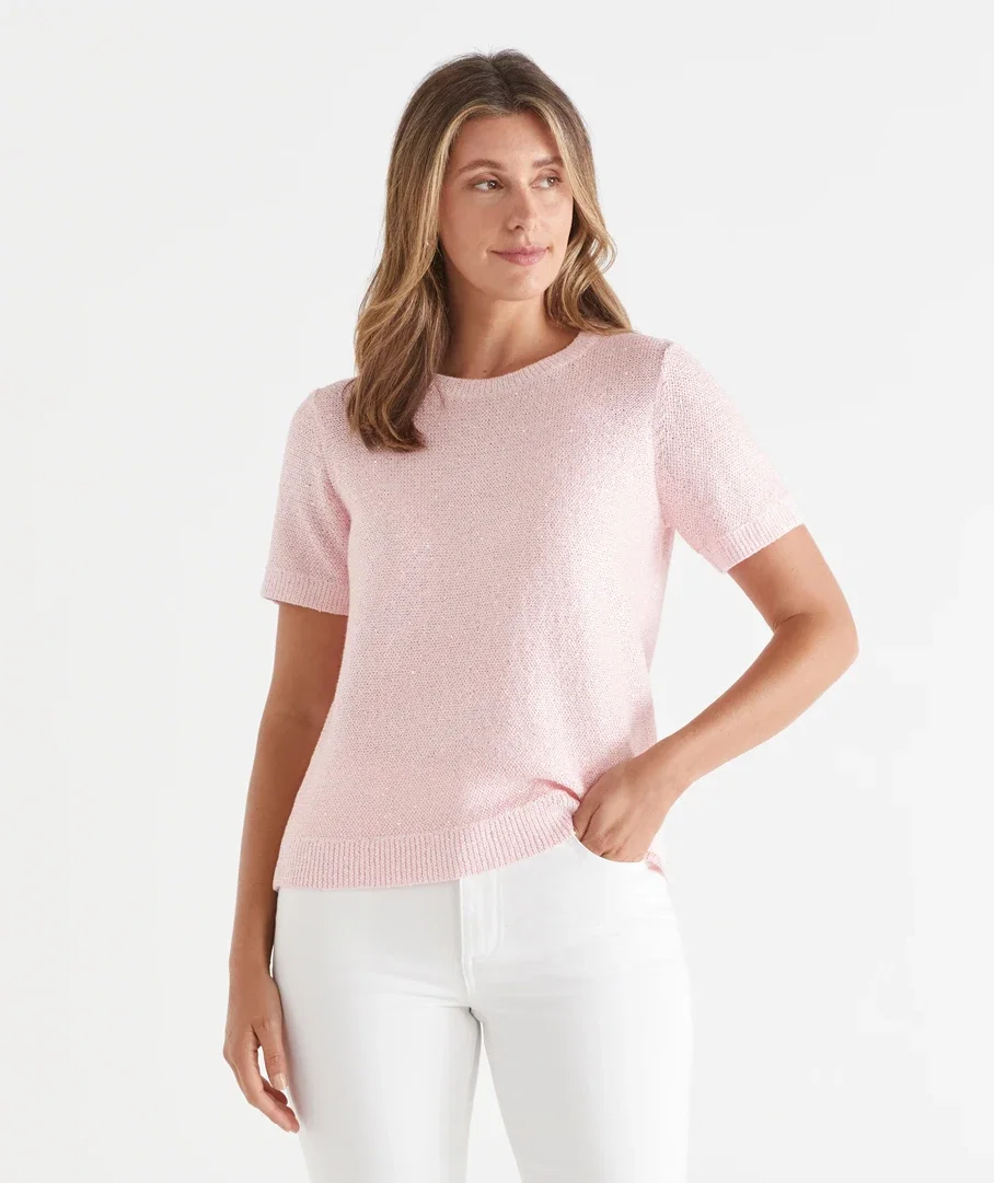 Sequin Short Sleeve Knit Tee
