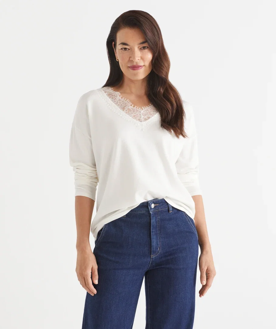 Lace Trim V Neck Knit Jumper