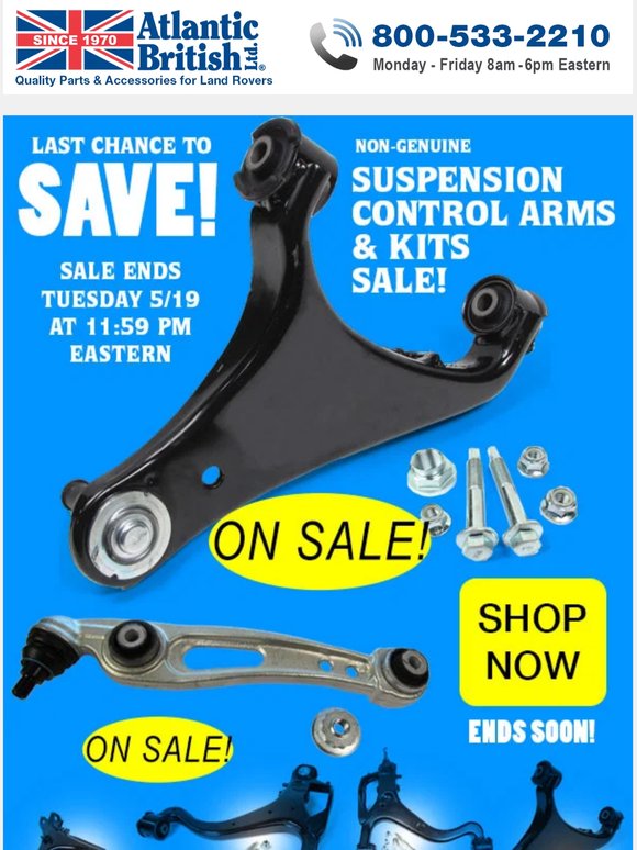 ENDS SOON - Sale on Select Control Arms and Fuel Injectors at RoverParts.com