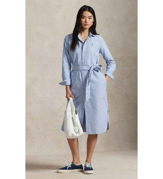 Vestido camisero de algodón con cinturón azul