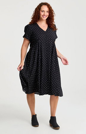 NATURAL BUTTON THROUGH POLKA DOT DRESS