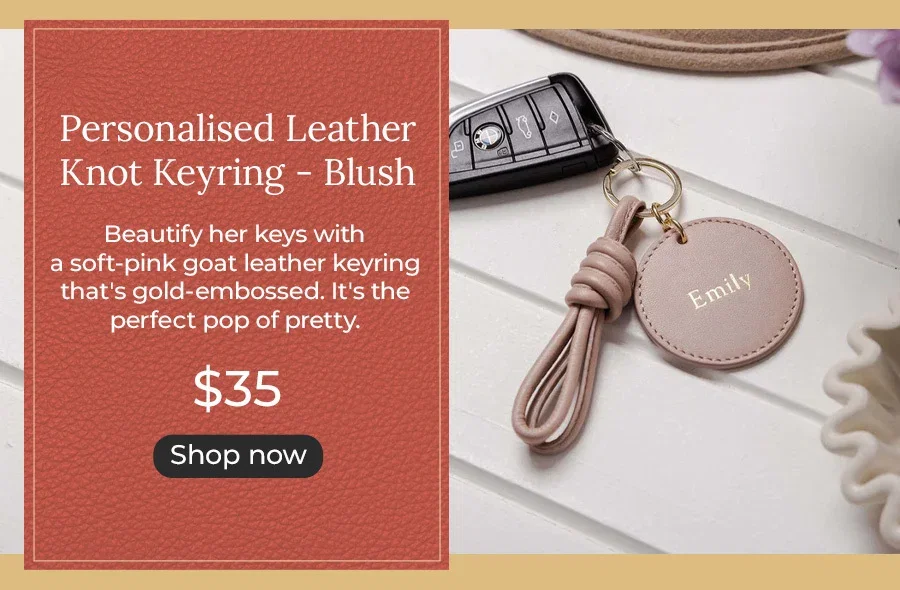 Personalised Leather Knot Keyring - Blush