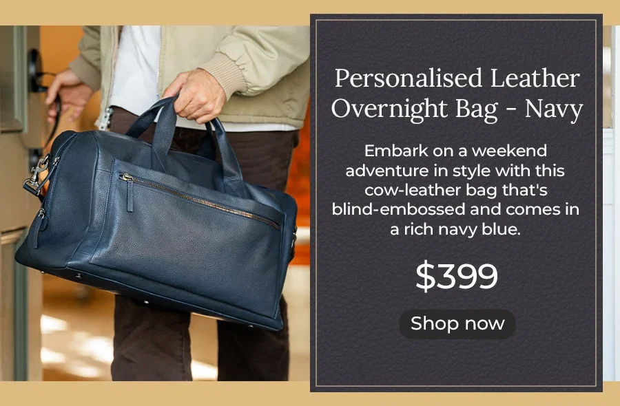 Personalised Leather Overnight Bag - Navy