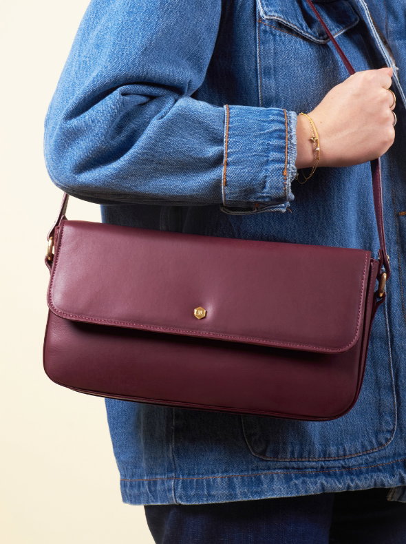 Sac baguette Hortense cuir bordeaux