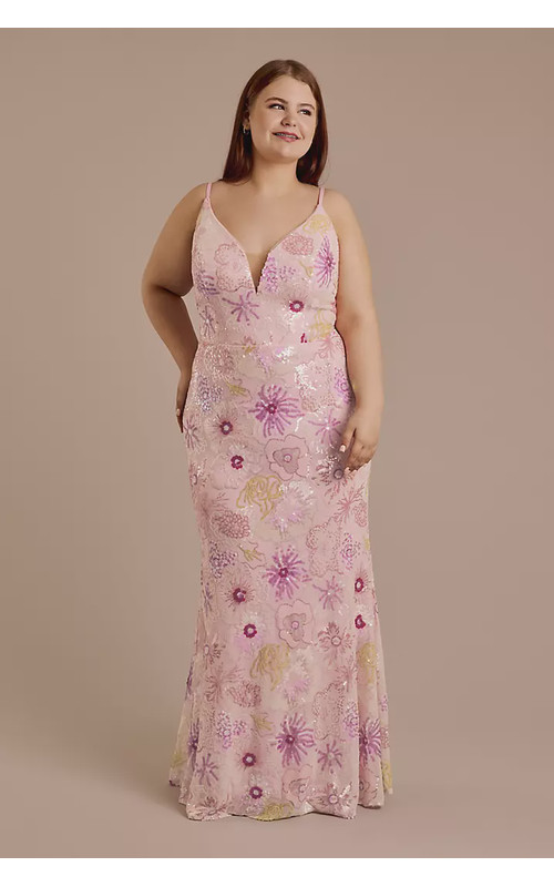 Floral Sequin Spaghetti Strap Sheath Dress