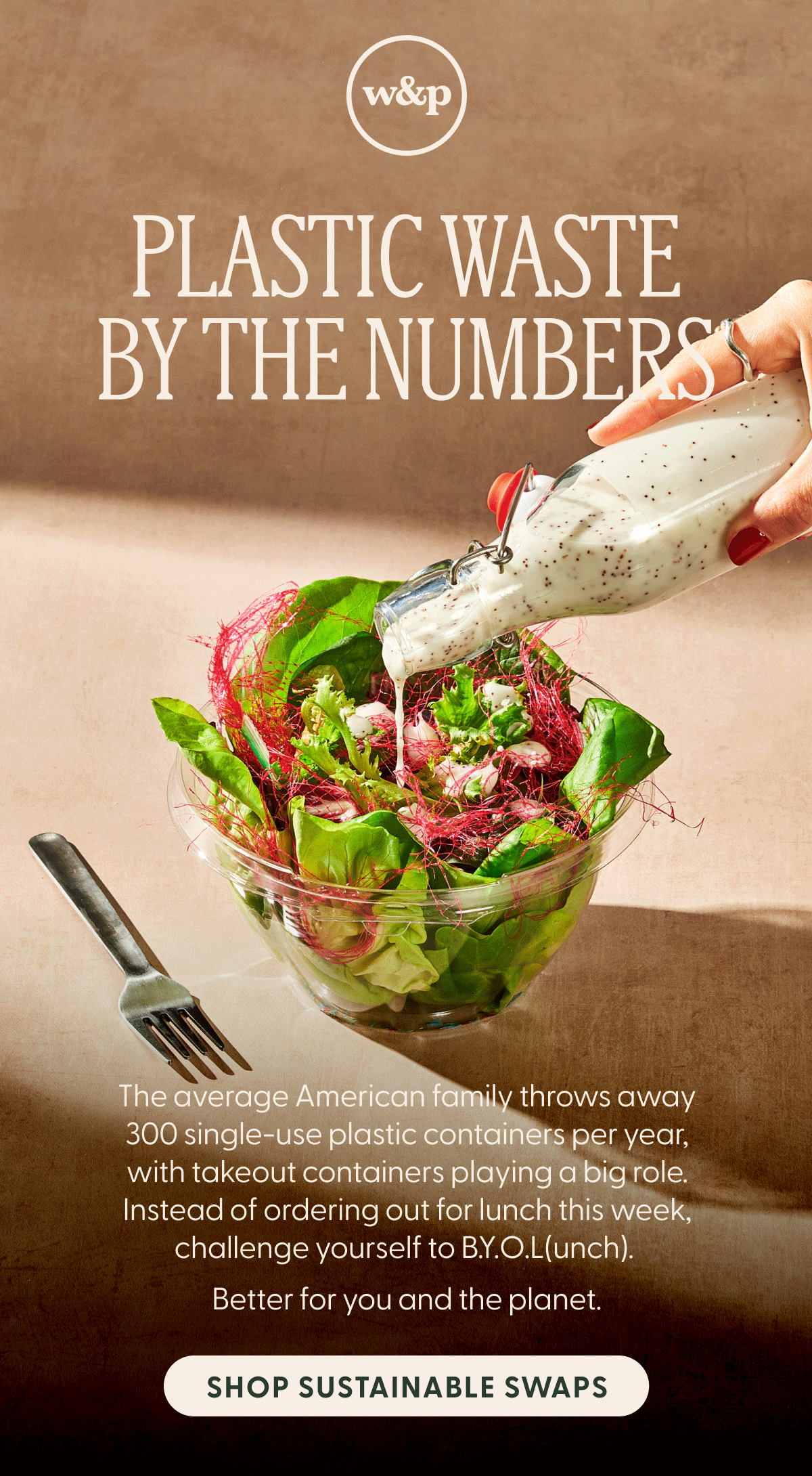 plastic waste by the numbers the average american family throws away 300 single-use plastic containers per year, with takeout containers playing a big role. instead of ordering out for lunch this week, challenge yourself to BYO lunch