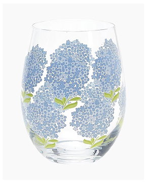 Hydrangea Patterned Stemless Wine Glass