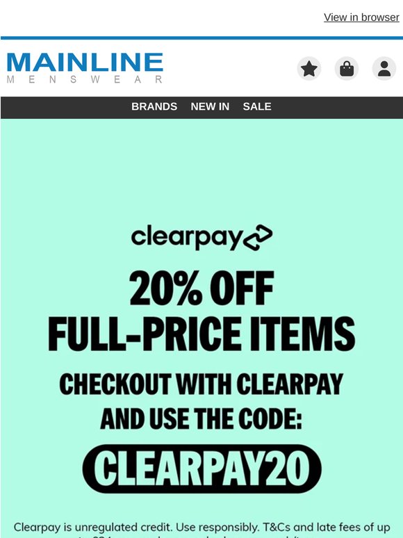 20% Off with Clearpay! Ends Tonight!*
