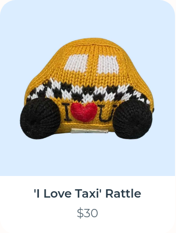 I Love Taxi Rattle organic knit toy