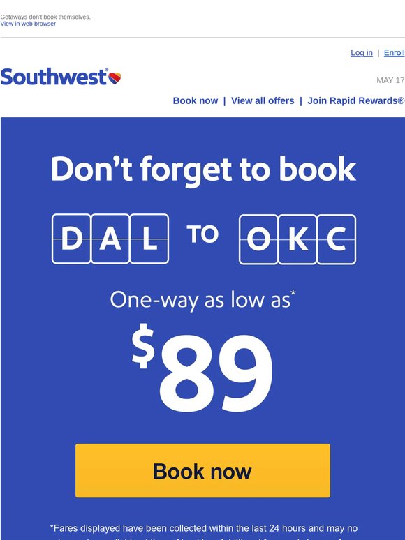 It's official. You've got a low fare to Oklahoma City!