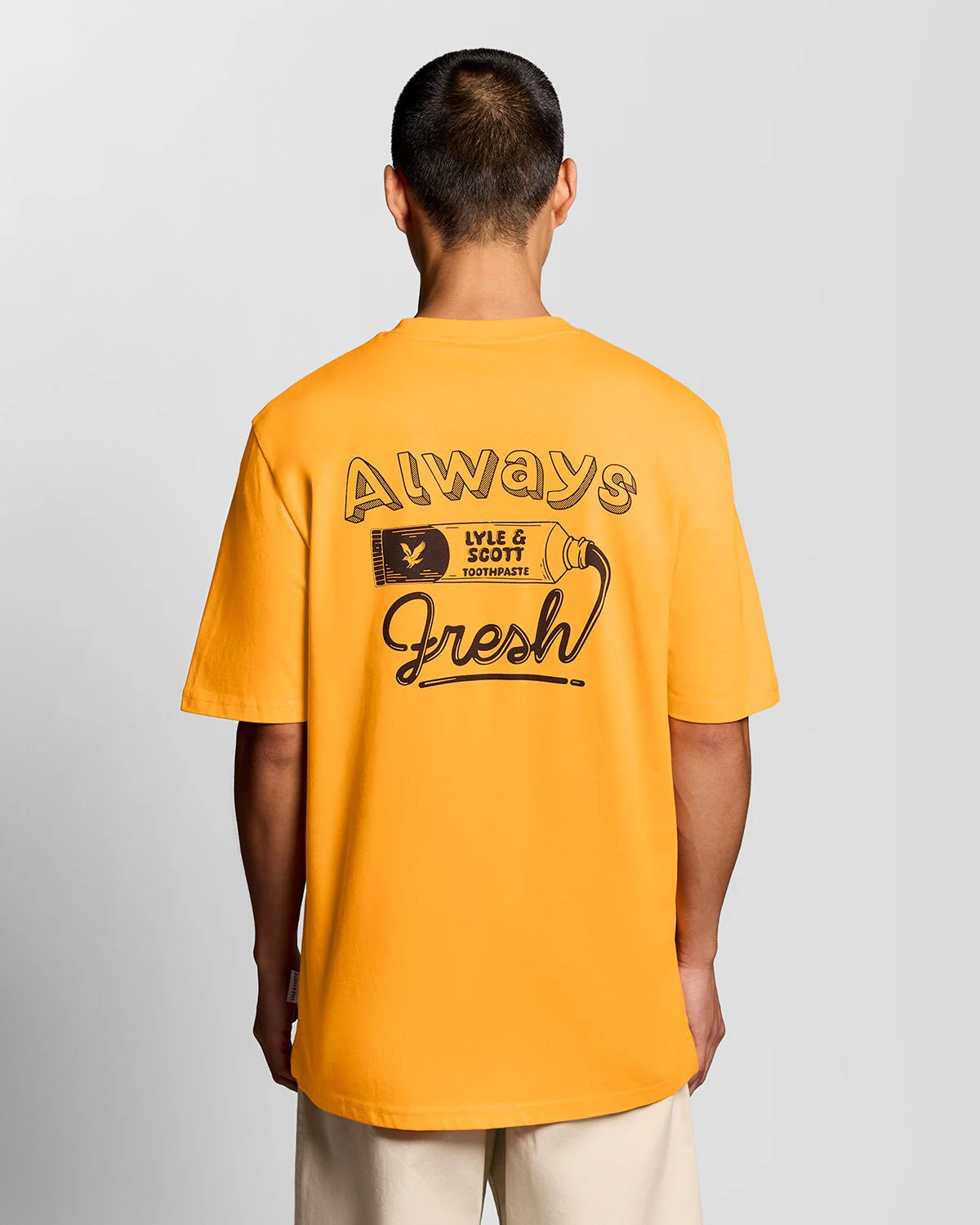 Model wearing Orange Blaze graphic print t-shirt