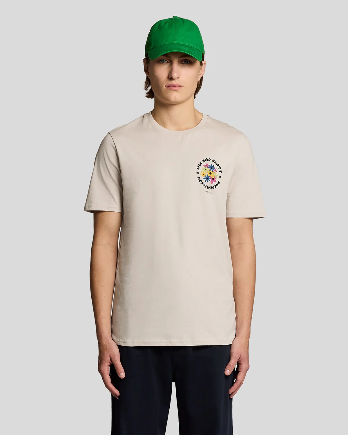 Model wearing a Putty graphic print t-shirt