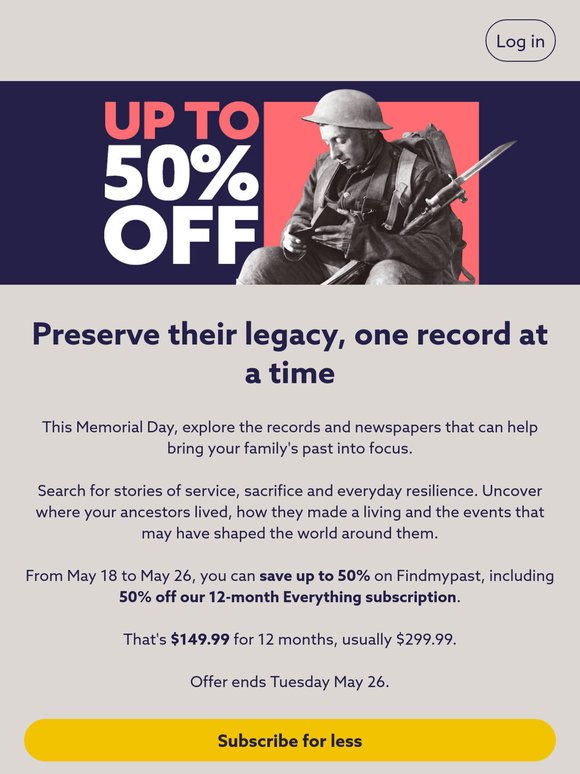 Your family history, half price