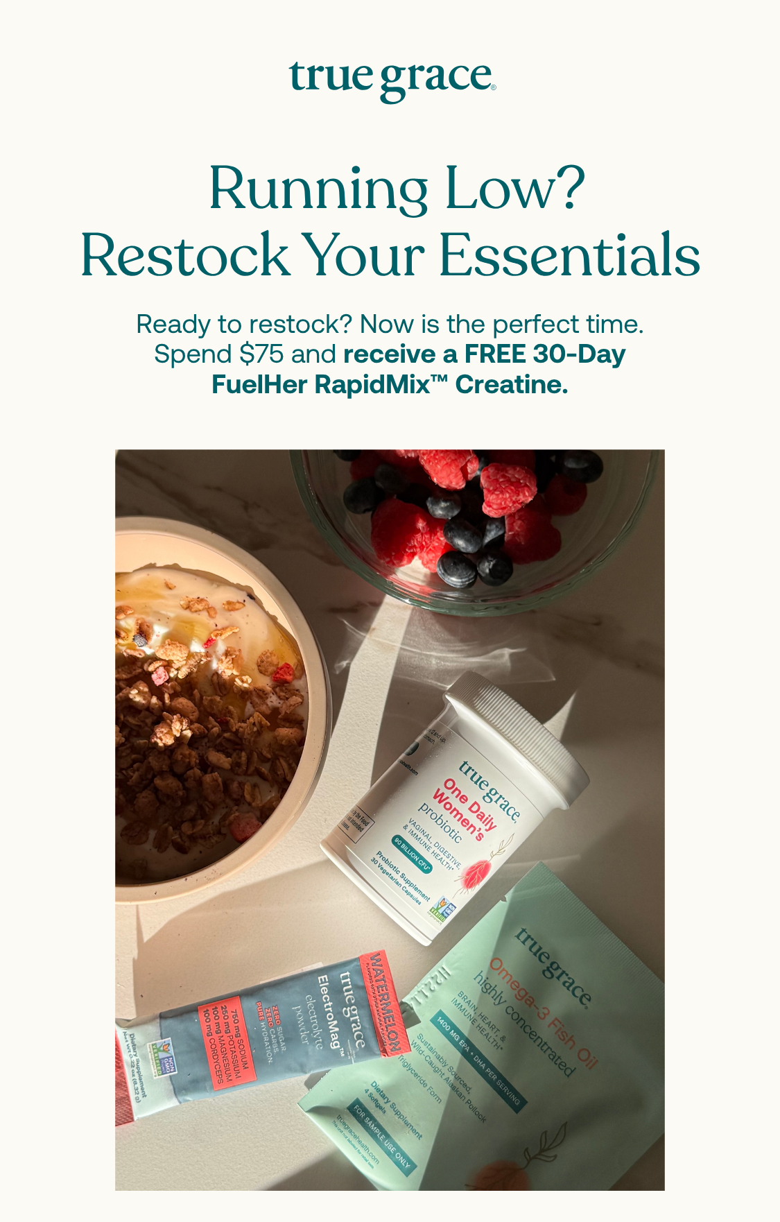 Ready to restock? Receive a FREE 30-Day FuelHer RapidMix™ Creatine with $75+ Orders