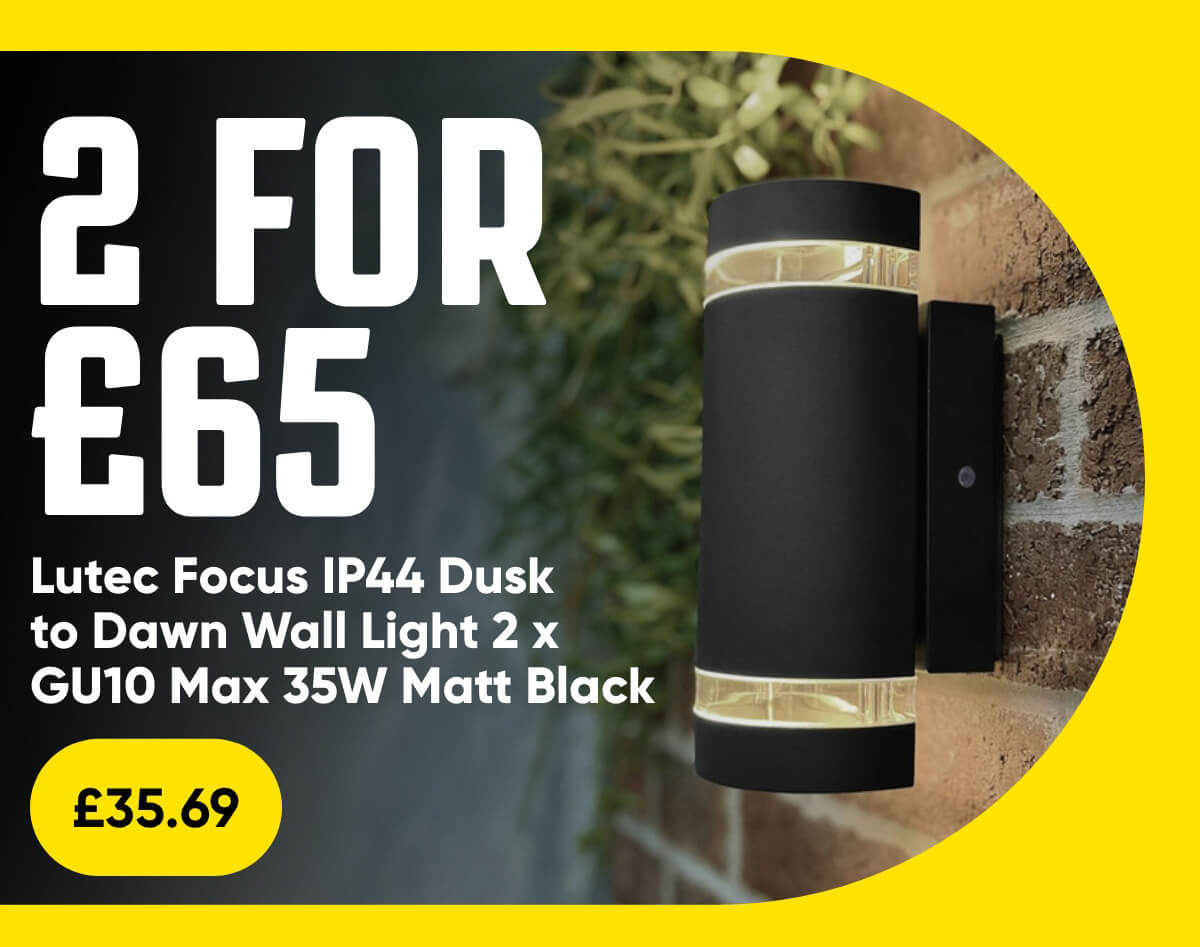 Lutec Focus IP44 Dusk to Dawn Wall Light 2x GU10 Max 35W Matt Black