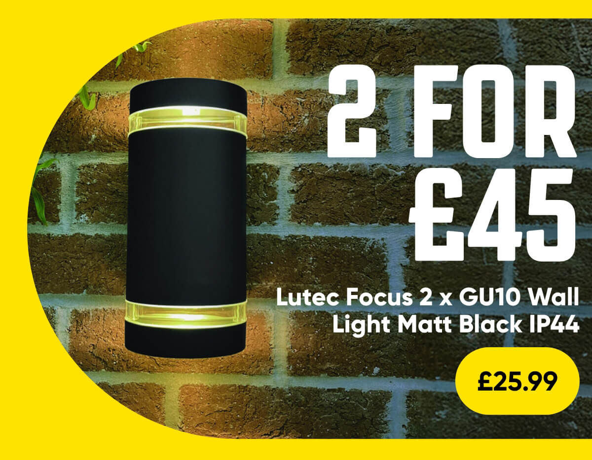 Lutec Focus 2 x GU10 Wall Light Matt Black IP44