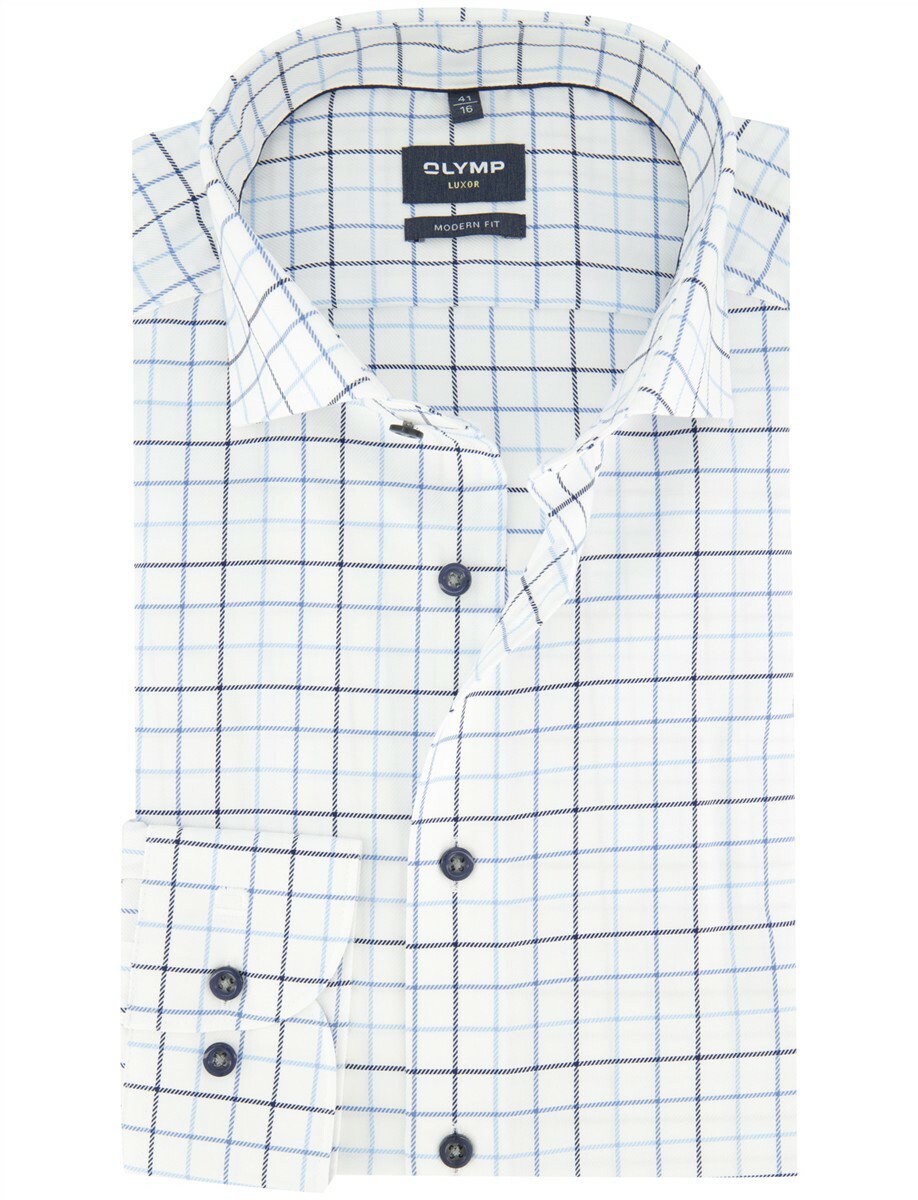 Wit overhemd OLYMP Modern Fit blauwe ruit