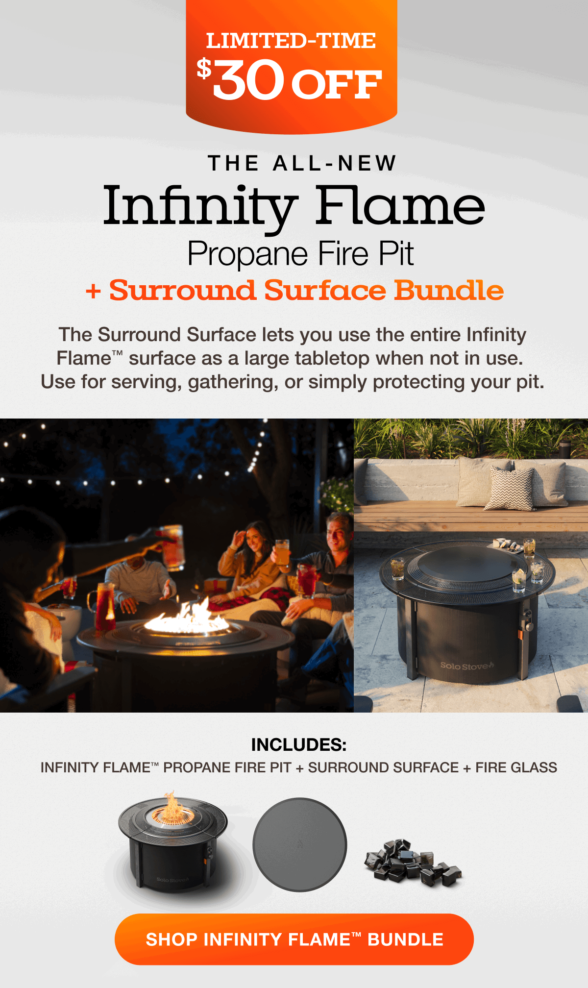 Infinity Flame Propane Fire Pit + Surround Surface
