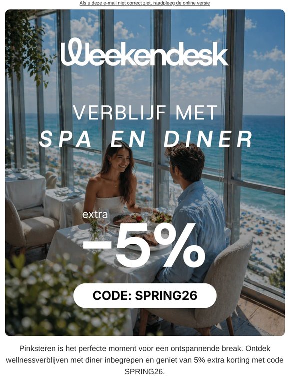 Spa & diner escapes voor Pinksteren