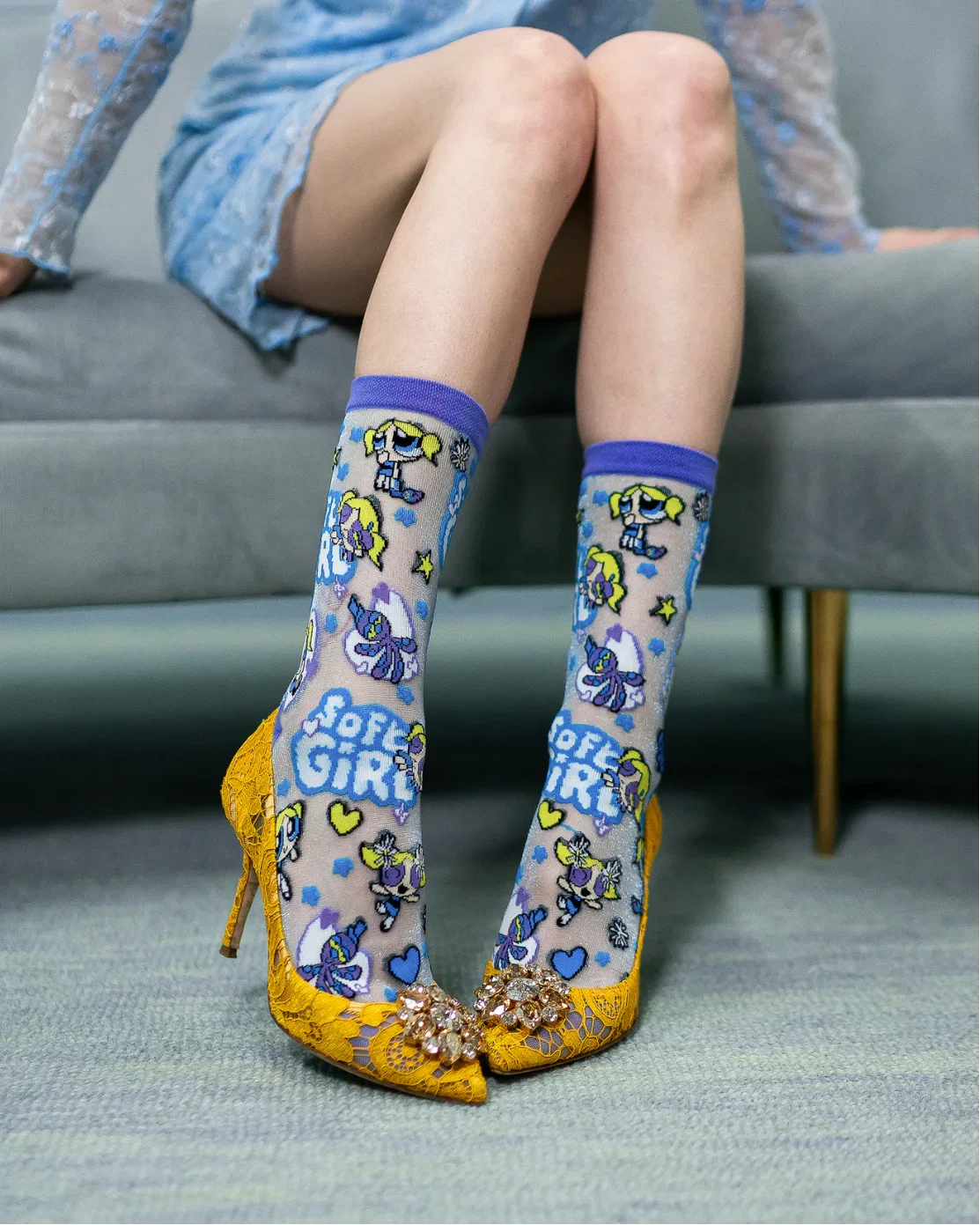 Image of The Powerpuff Girls™ Bubbles Shimmer Sheer Crew Sock