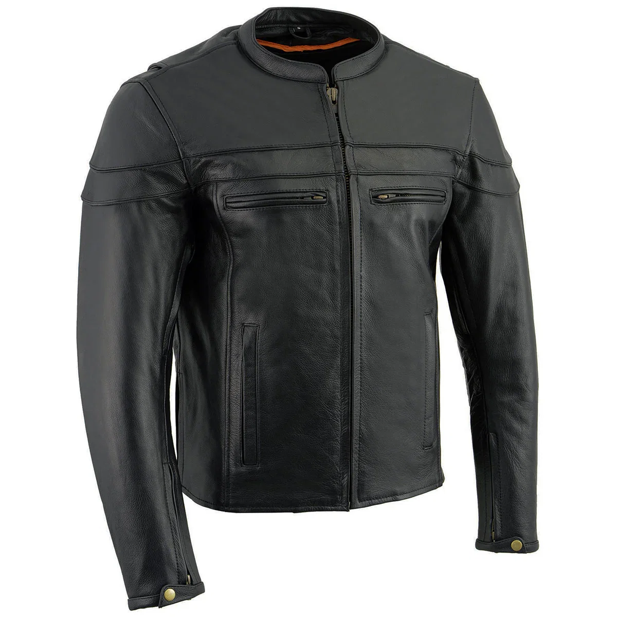 Image of Milwaukee Leather Men's Black Leather Sporty Crossover Scooter Motorcycle Jacket w/ Reflective Piping - LKM1725